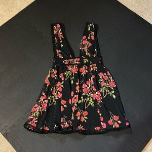 NBD Black Floral Pinafore Dress with Pink and Green Blooms